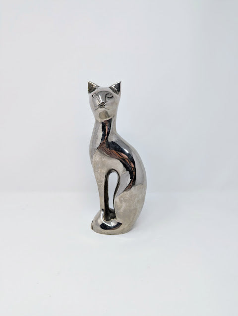 Vintage Sitting Cat Sculpture 8.5" | Art Deco Revival Style