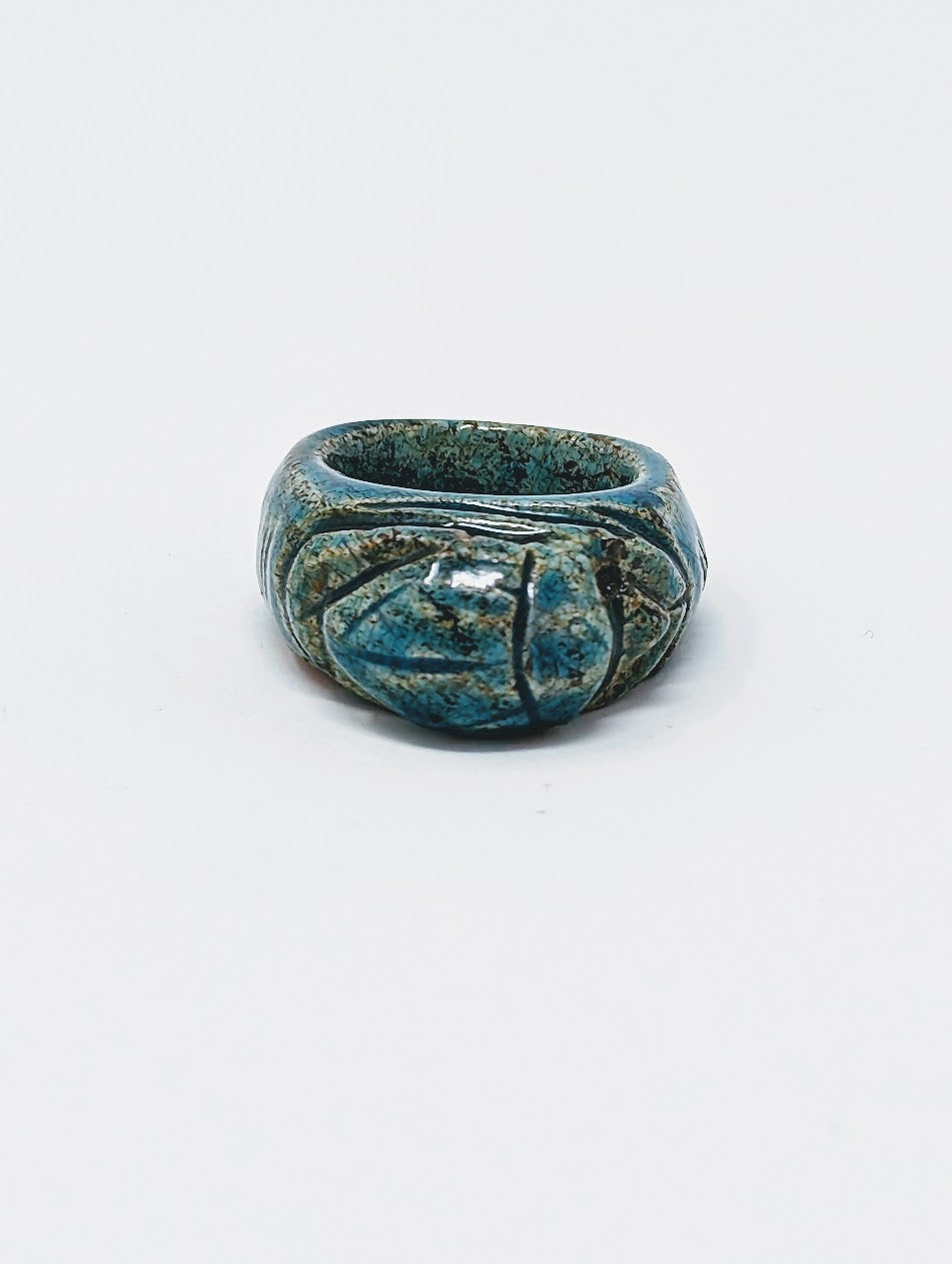 Antique Egyptian Faience-Glazed Scarab Ring | Grand Tour Era (c. 1780-1920s)
