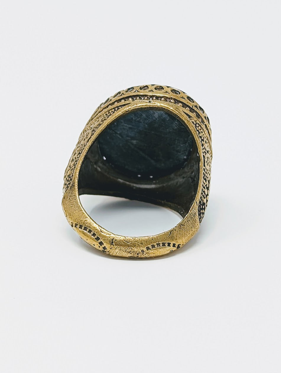 Antique Near Eastern Black Agate Intaglio Portrait Ring