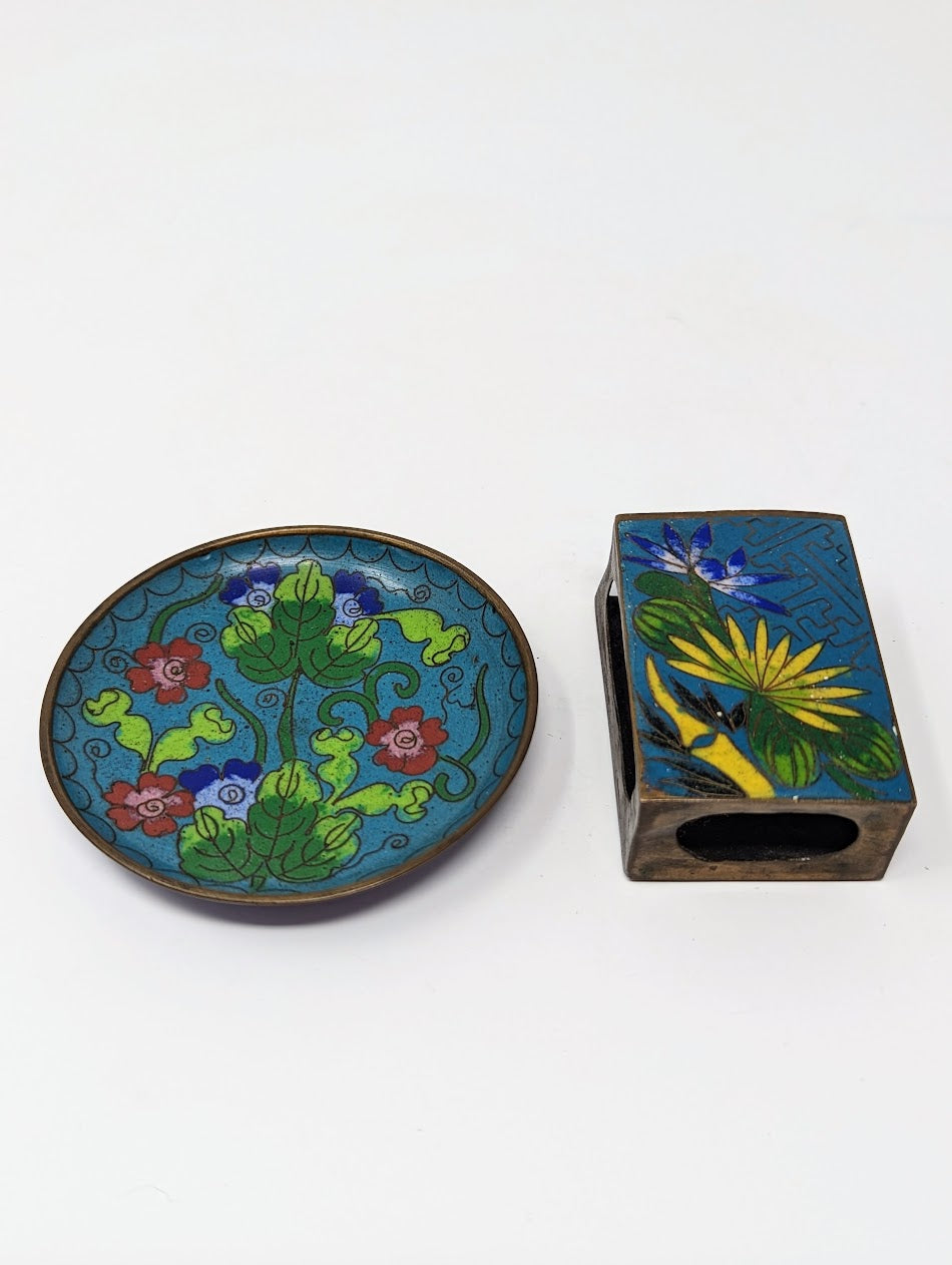 Antique Cloisonné Matchbox Holder & Ashtray | China (c. 1890-1910)