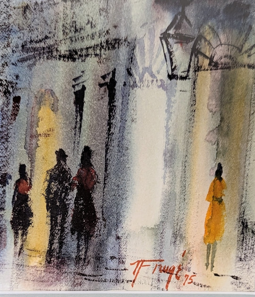 Signed Nestor Fruge Watercolor | French Quarter Street Scene (1975)